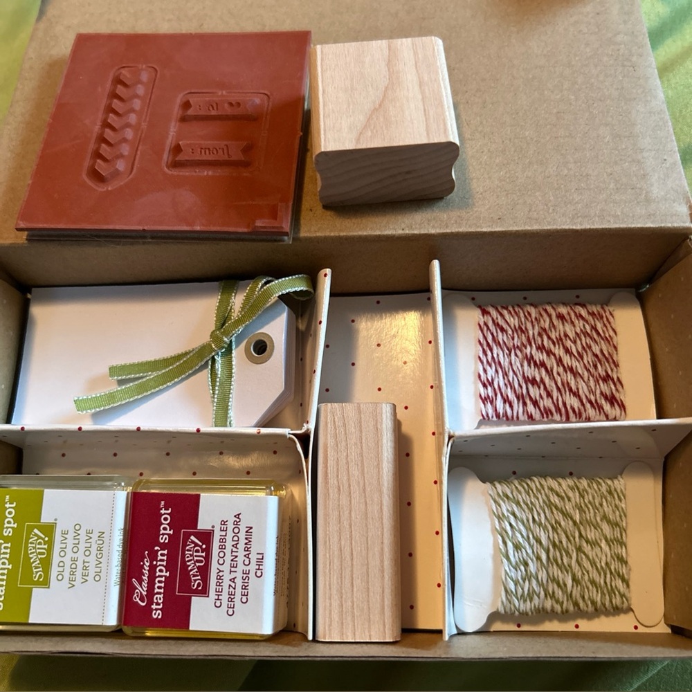 Stampin’ Up Stamp A Tag Kit New 24 Die Cut Tags Cherry Red & Olive Green Ink